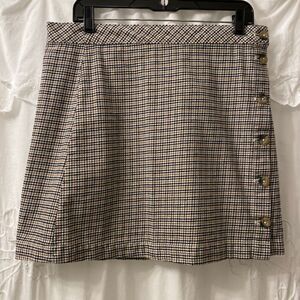 H&M Divided Side Button Plaid Cotton Hounds Tooth Skirt Size 10